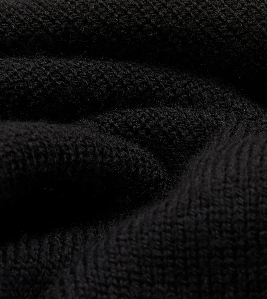 Long Sleeve Merino Wool Knitted Polo - Black