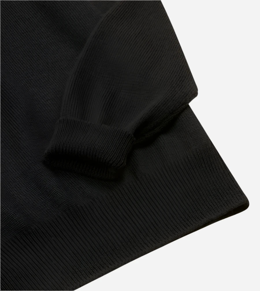 Long Sleeve Merino Wool Knitted Polo - Black