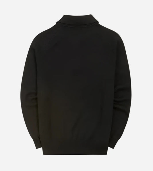 Long Sleeve Merino Wool Knitted Polo - Black