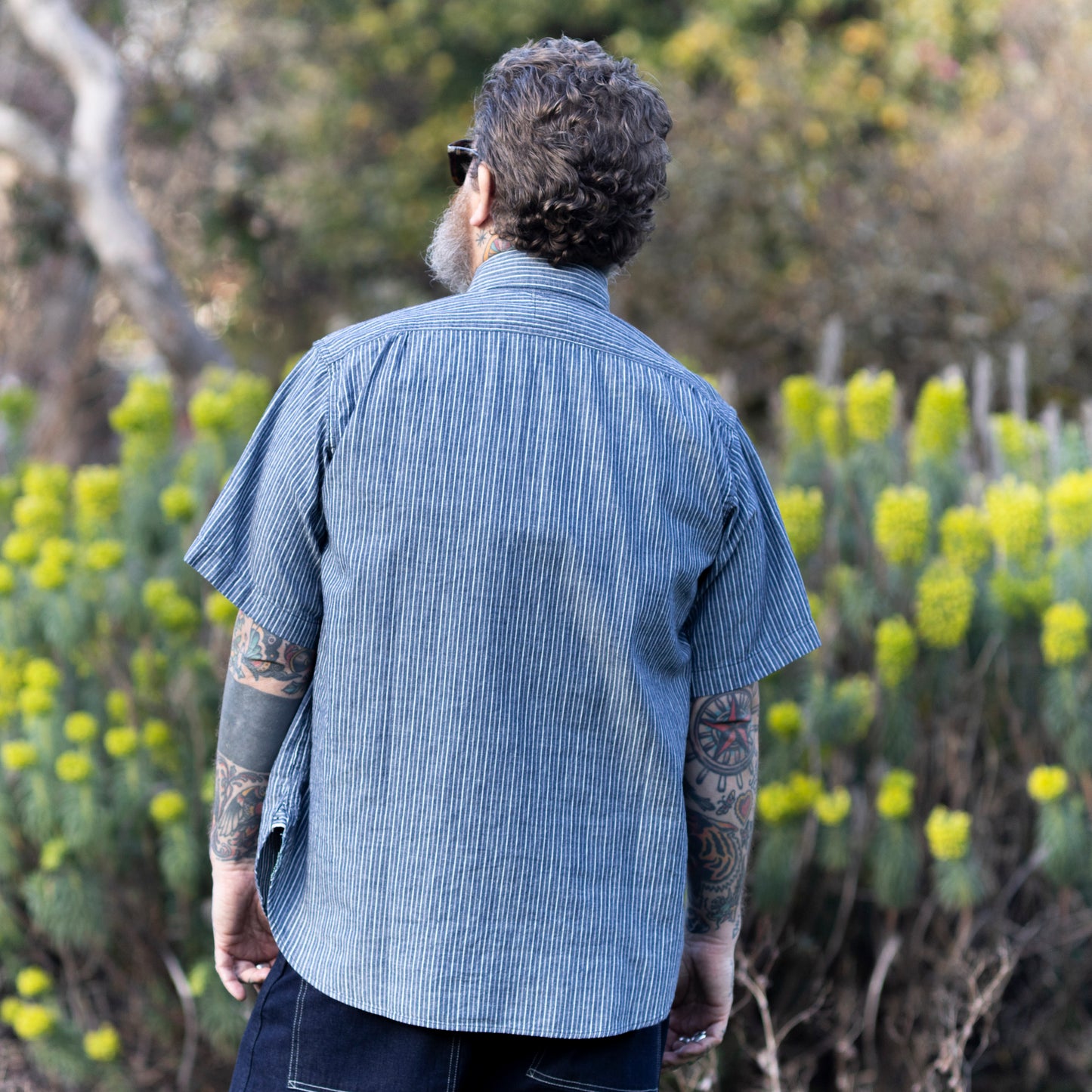 Navy Cut SS Selvedge Chambray - Indigo Stripe