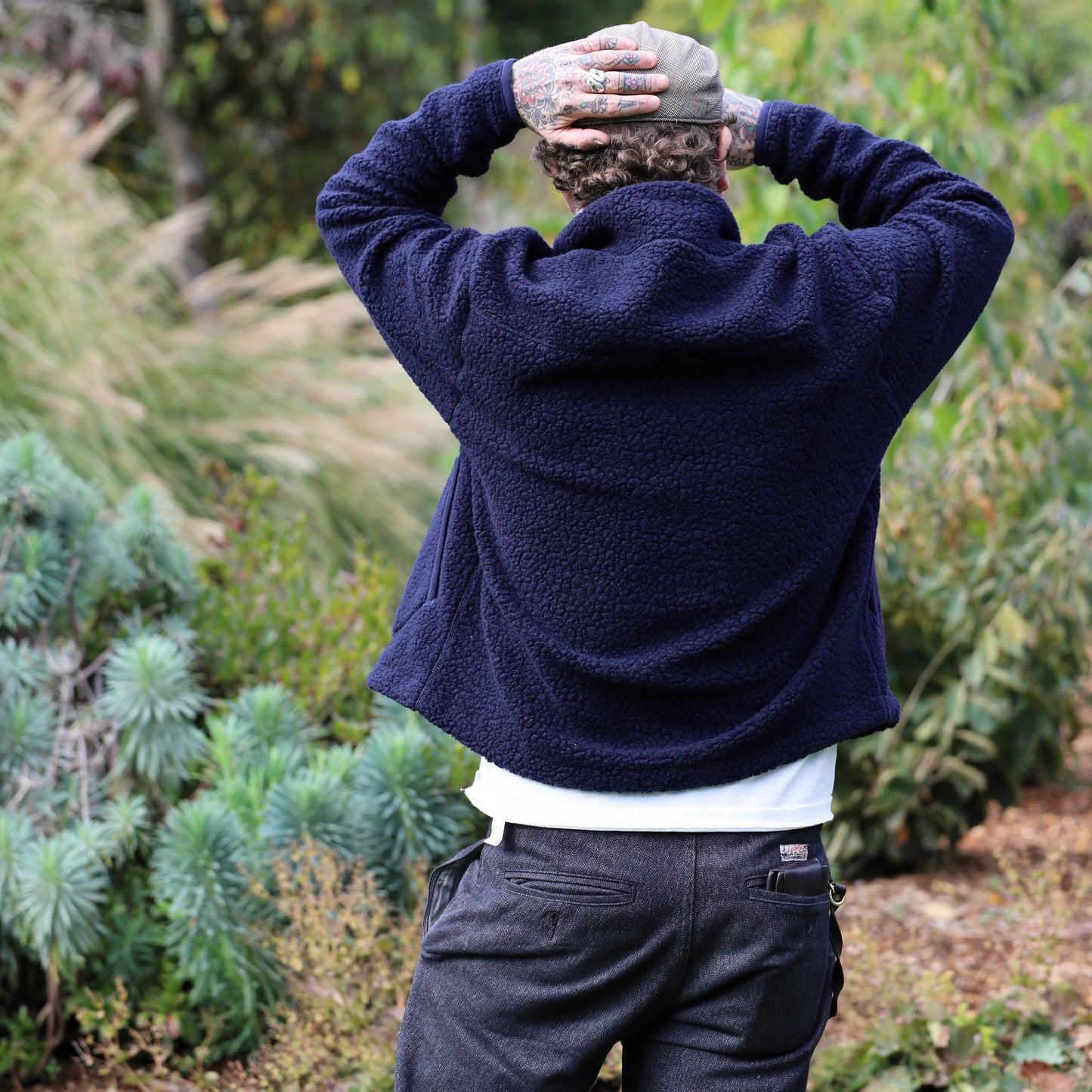 Boucle Wool Zip Fleece Jacket - Navy