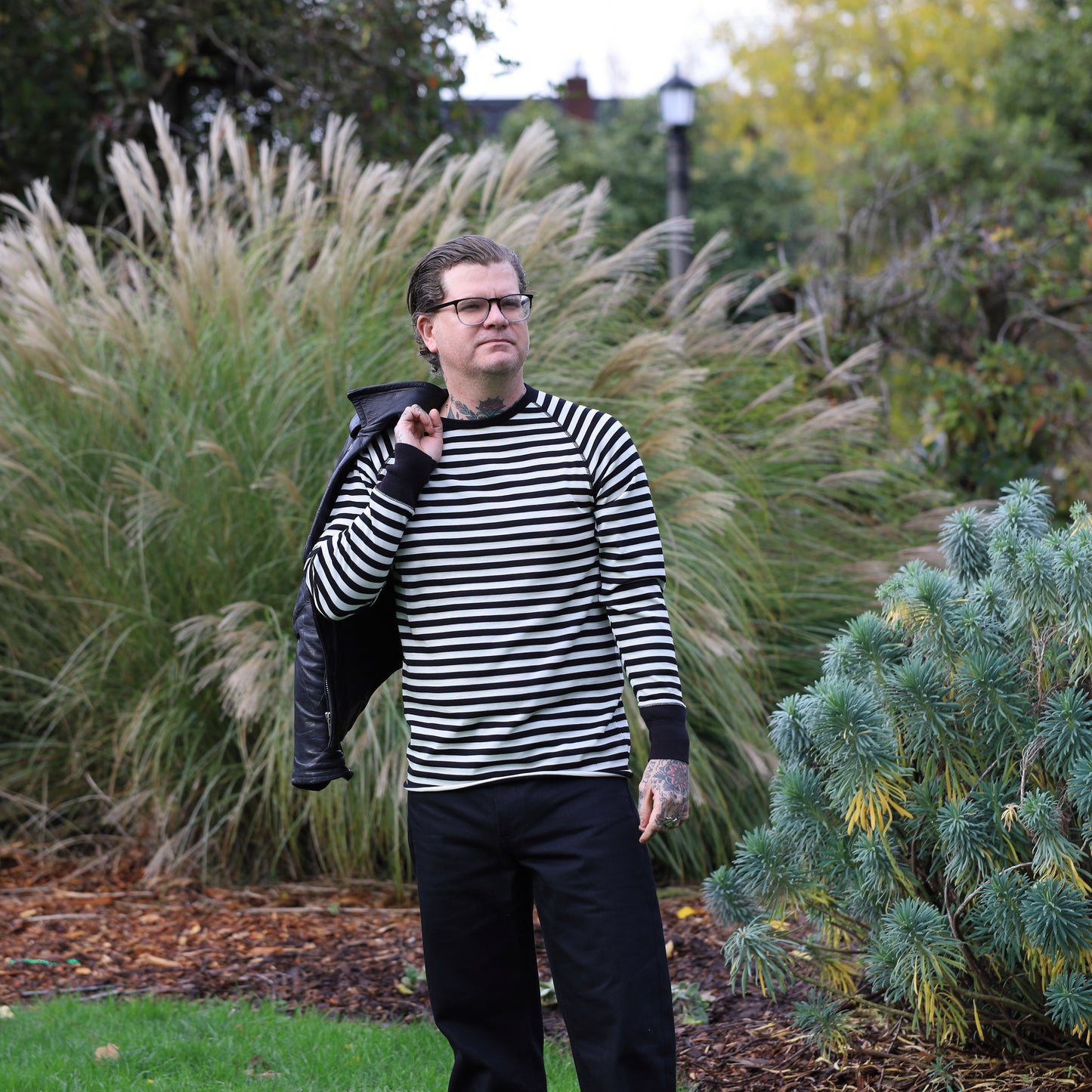 Merino Tee Long - Stripe Black/Seashell