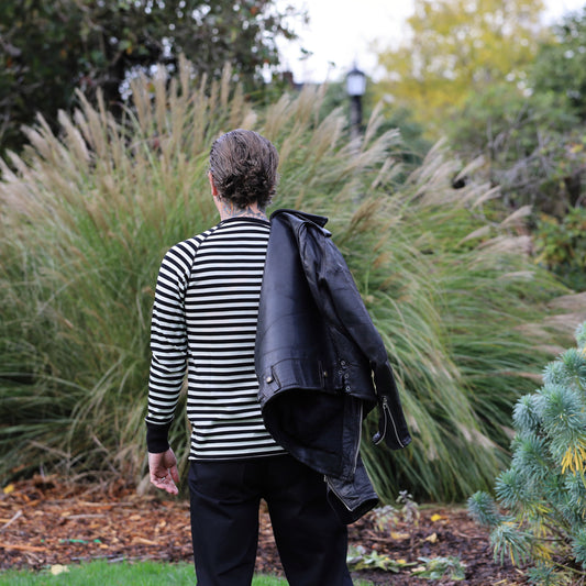 Merino Tee Long - Stripe Black/Seashell
