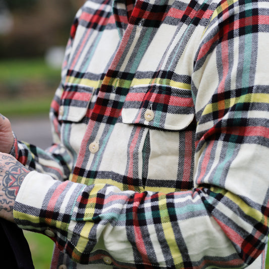 White Check Brushed Cotton Two-Pocket Work Shirt