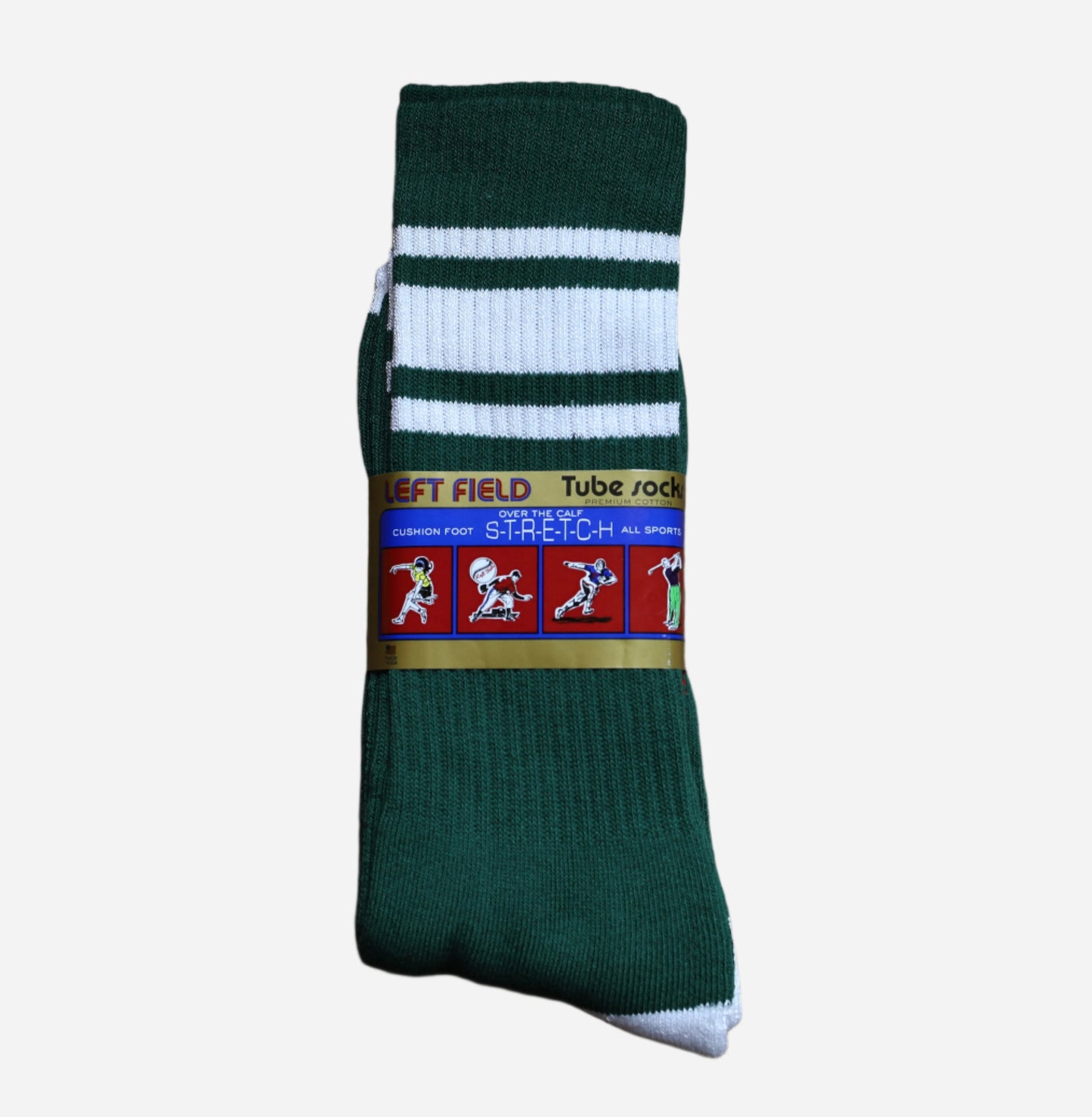 Green and White Striped Bamboo Tube Socks