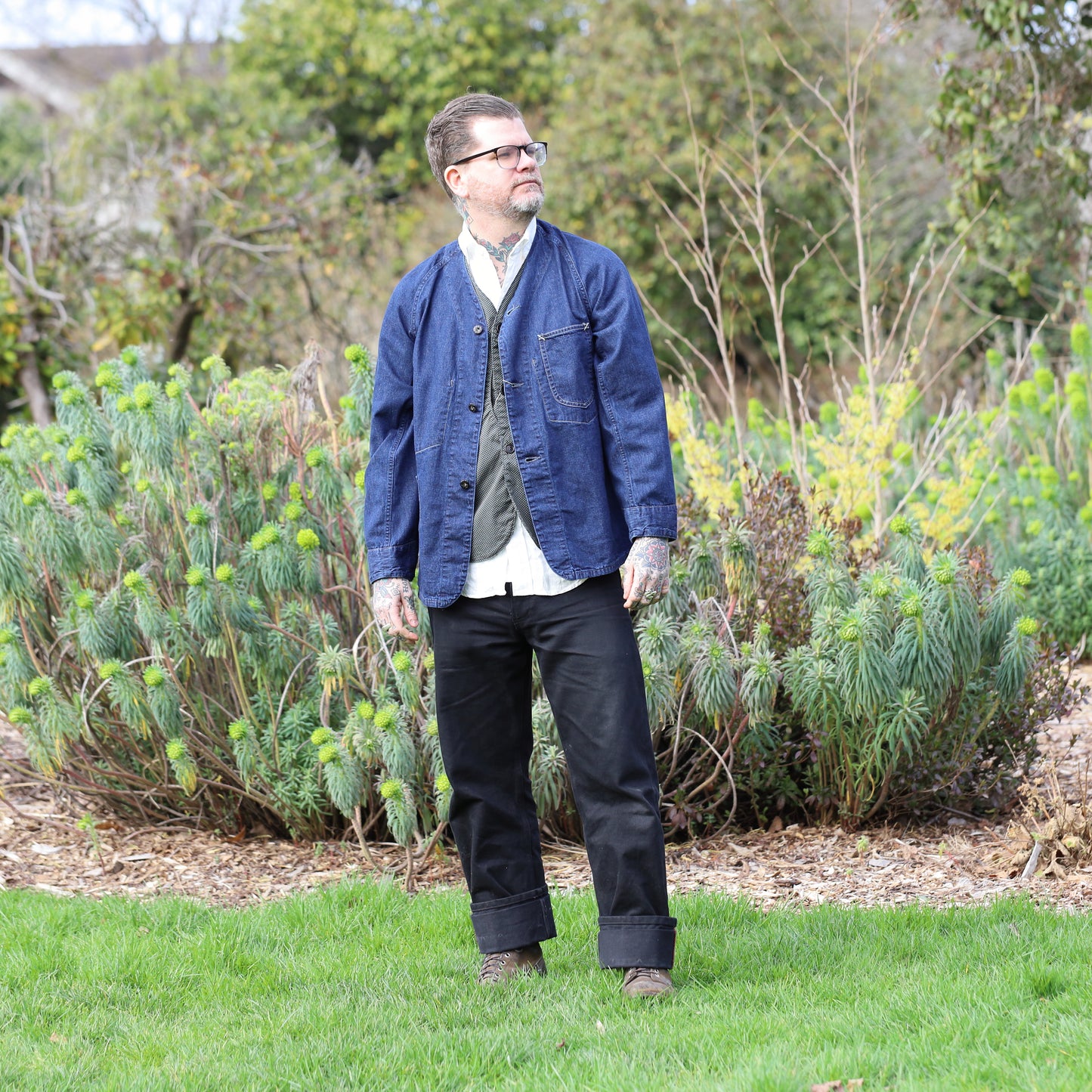 POST 45 Collarless Coverall - Indigo deep wash