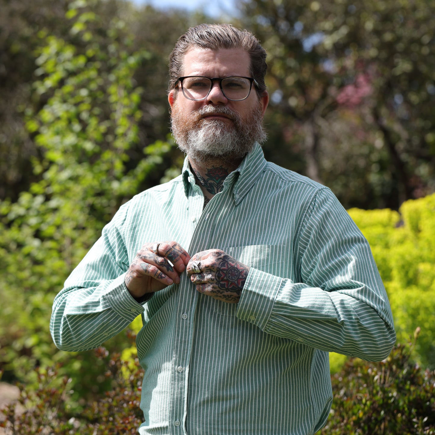 Oxford Cloth Button Down Evergreen Stripe