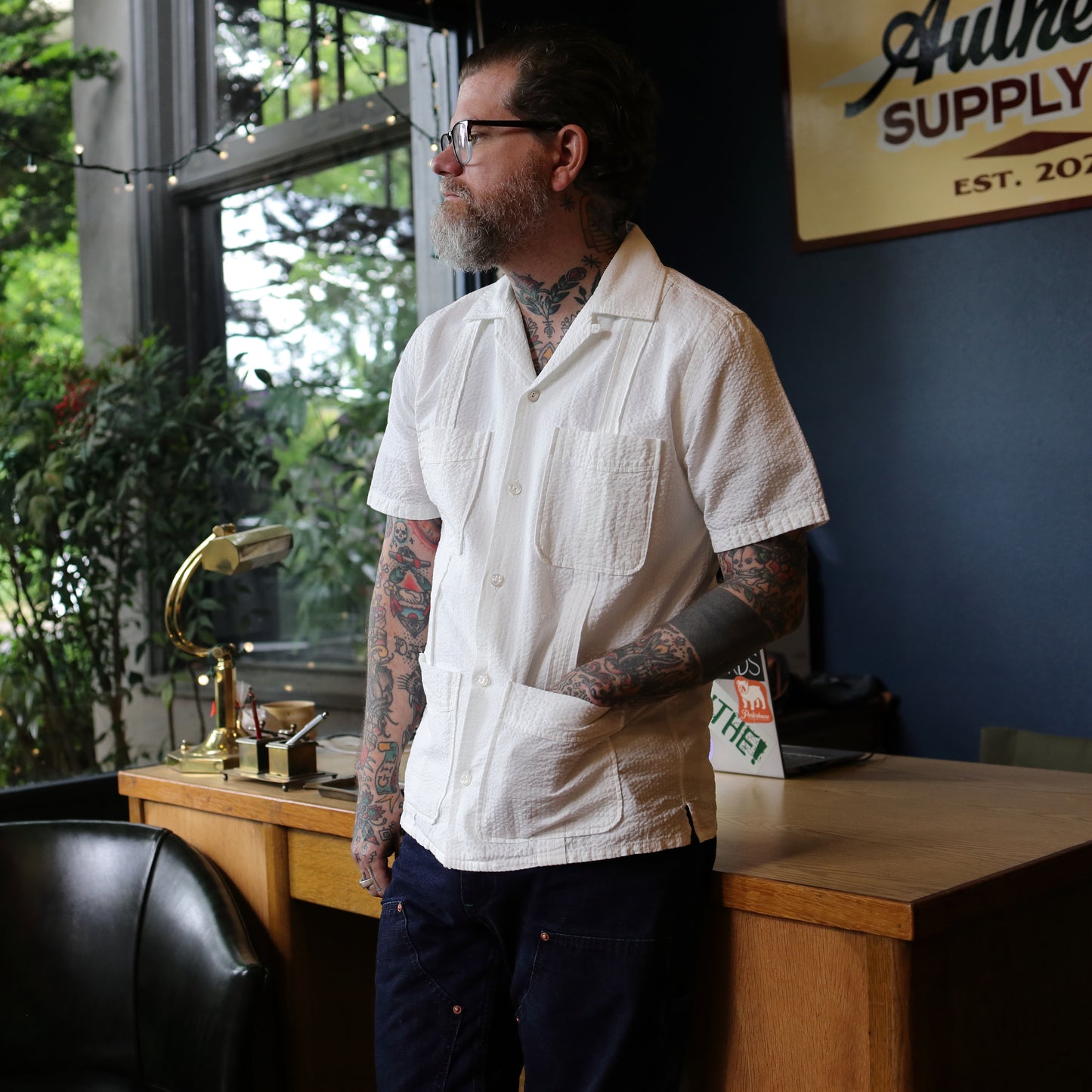 SS Seersucker Cuban Shirt - White