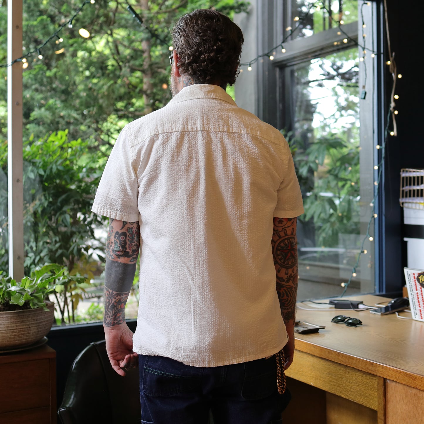 SS Seersucker Cuban Shirt - White