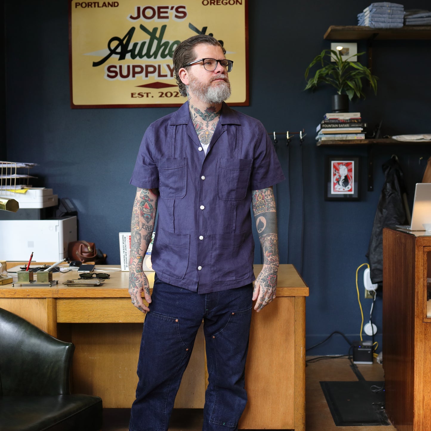 SS Linen Cuban Shirt - Washed Navy