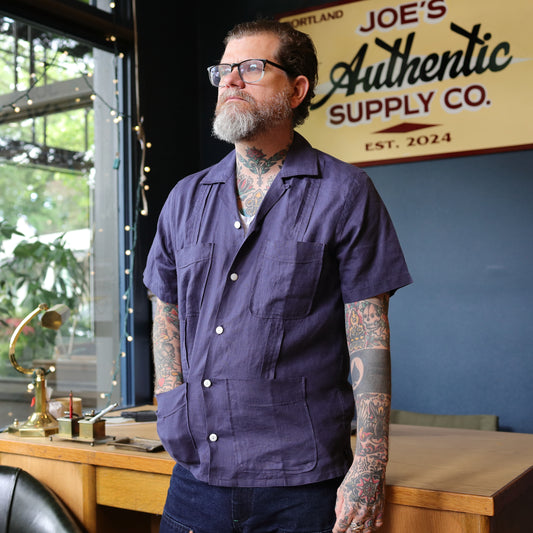 SS Linen Cuban Shirt - Washed Navy