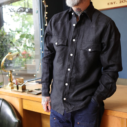Linen Twill Western Shirt - Black