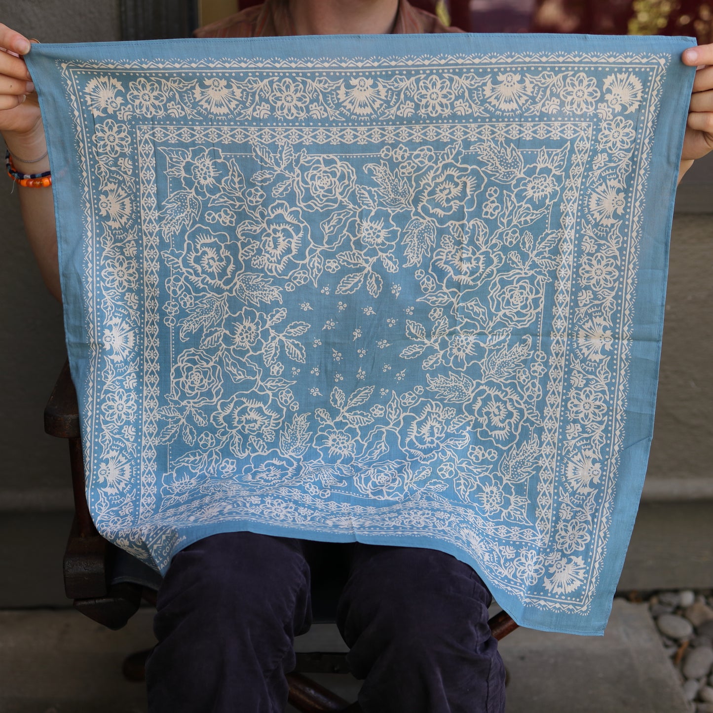 Natural Dye Cotton Bandana - Faded Blue