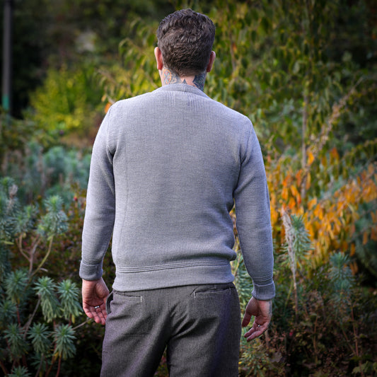 Merino Wool Crew Neck Sweater - Battleship Grey