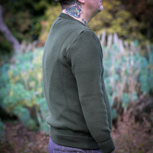 Merino Wool Crew Neck Sweater - Military Green