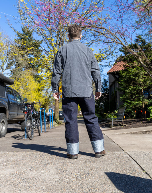 TCB x Workers - Band Collar Black Chambray