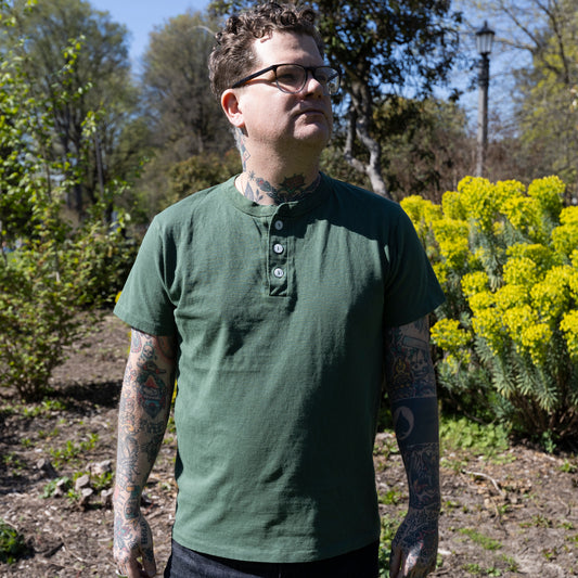 Velva Sheen Henley SS Tee- Fatigue Green