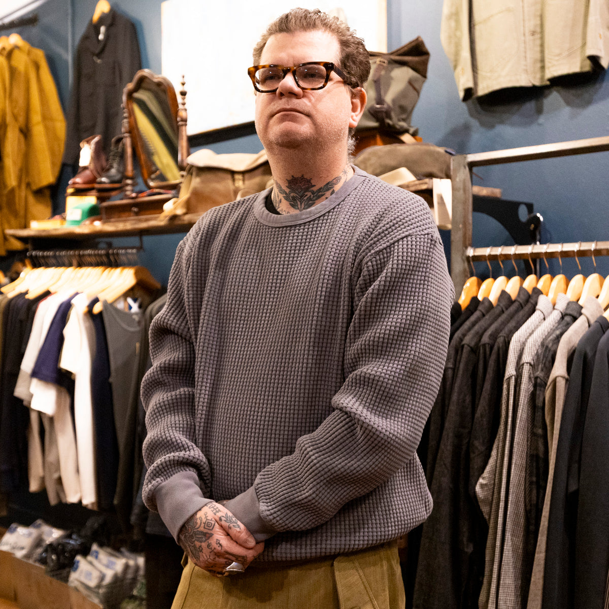 Heavy Weight Waffle Thermal Crew Neck - Gunmetal