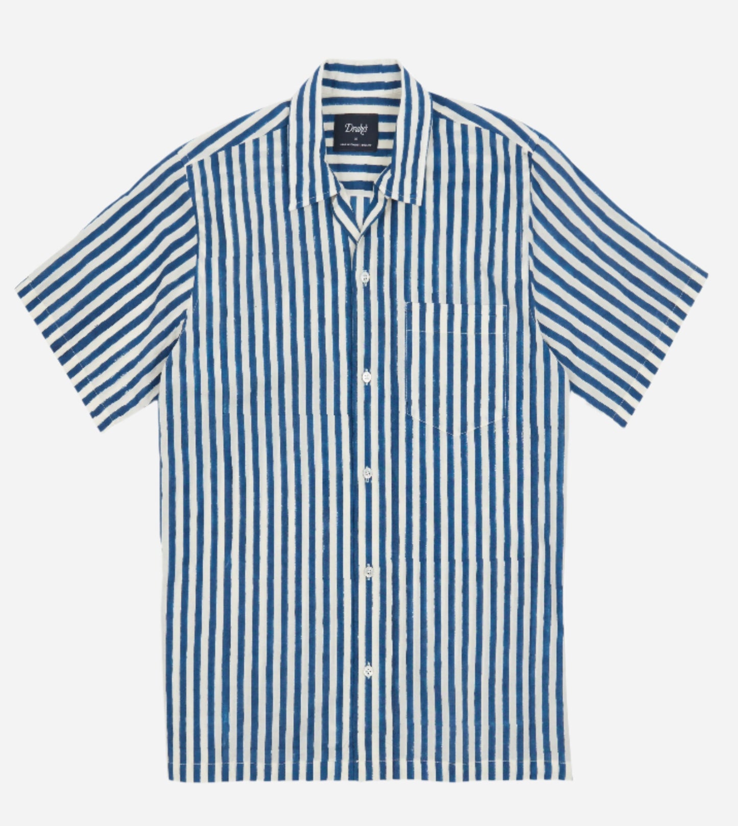 Camp Collar Block Print Short Sleeve - Indigo Stripe