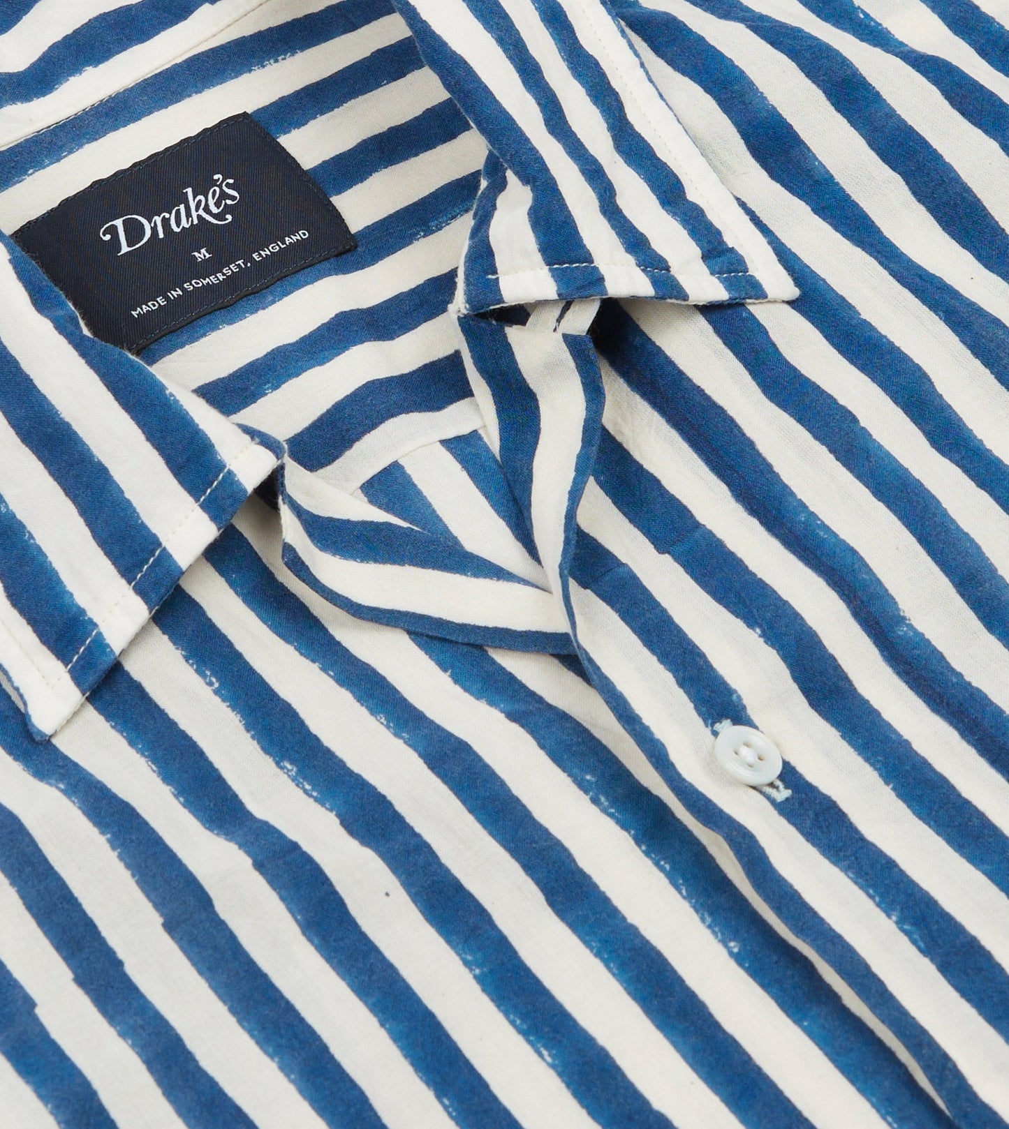 Camp Collar Block Print Short Sleeve - Indigo Stripe