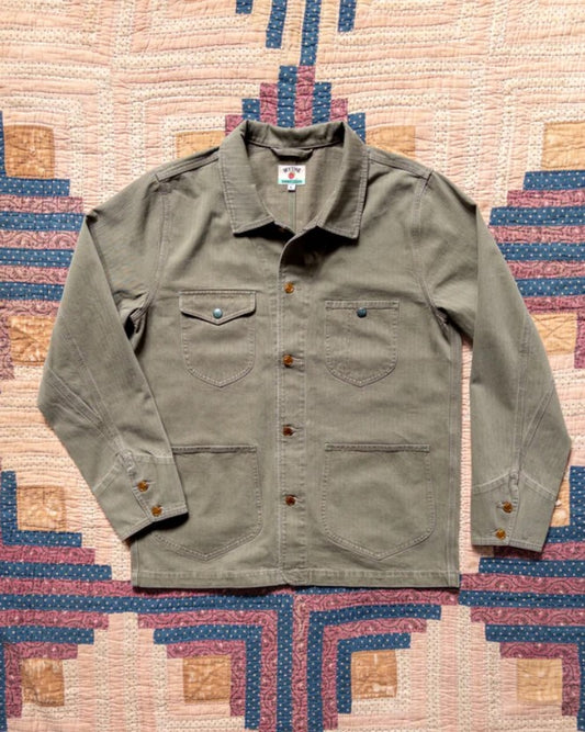 Japanese Cotton Herringbone Barn Jacket - Faded Olive