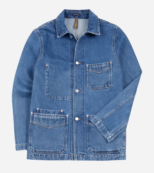 Bleach Wash Selvedge Denim Five-Pocket Chore Jacket