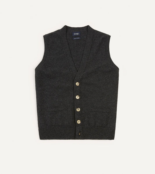 Lambswool Sleeveless Cardigan - Charcoal