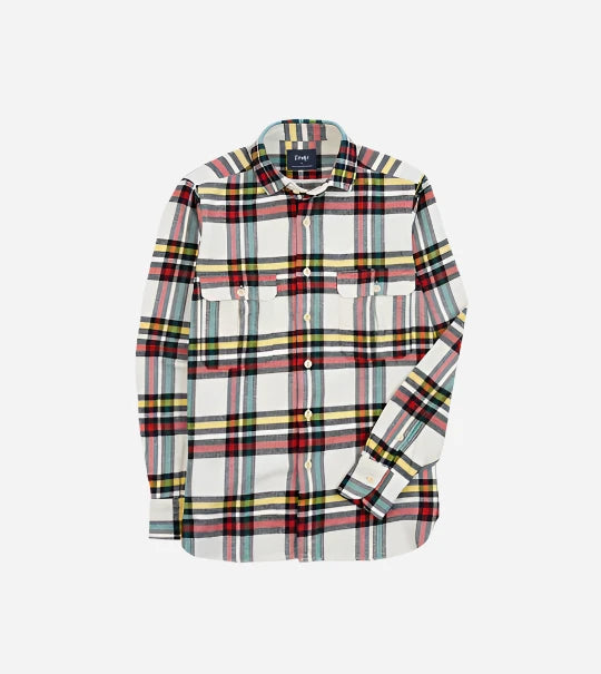 White Check Brushed Cotton Two-Pocket Work Shirt