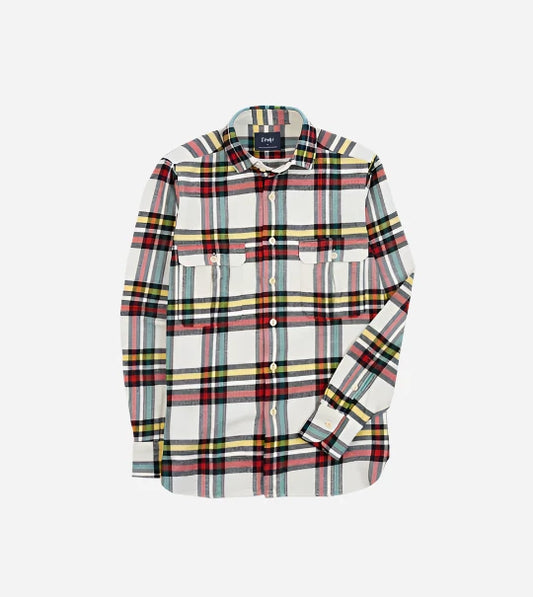 White Check Brushed Cotton Two-Pocket Work Shirt