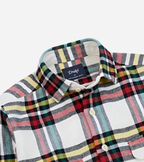 White Check Brushed Cotton Two-Pocket Work Shirt