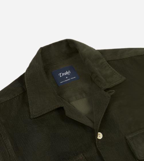 Khaki Corduroy Camp Collar Long Sleeve Shirt