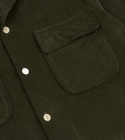 Khaki Corduroy Camp Collar Long Sleeve Shirt