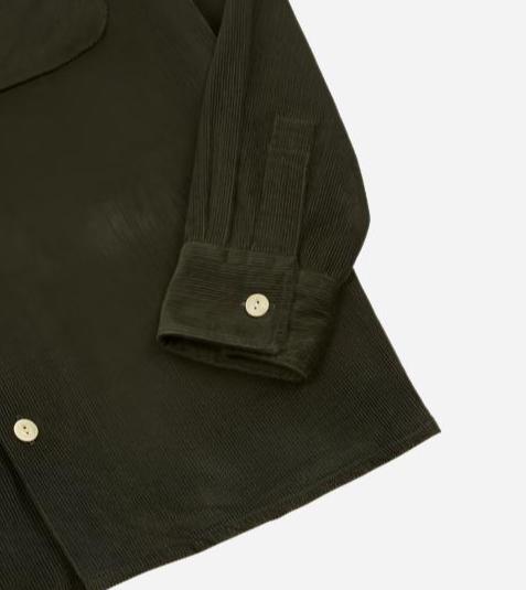 Khaki Corduroy Camp Collar Long Sleeve Shirt
