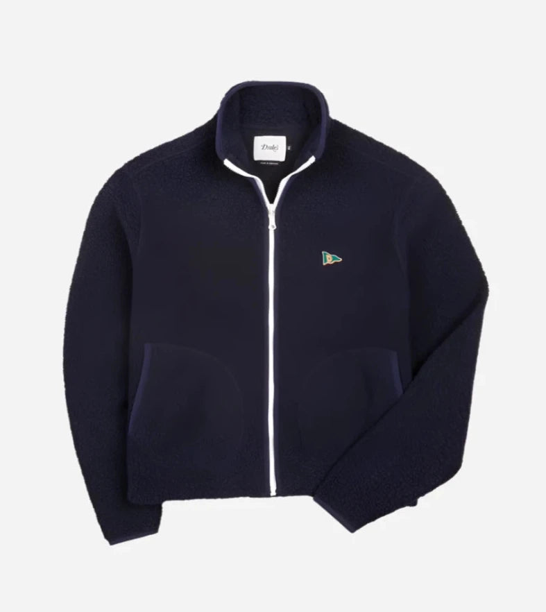 Boucle Wool Zip Fleece Jacket - Navy