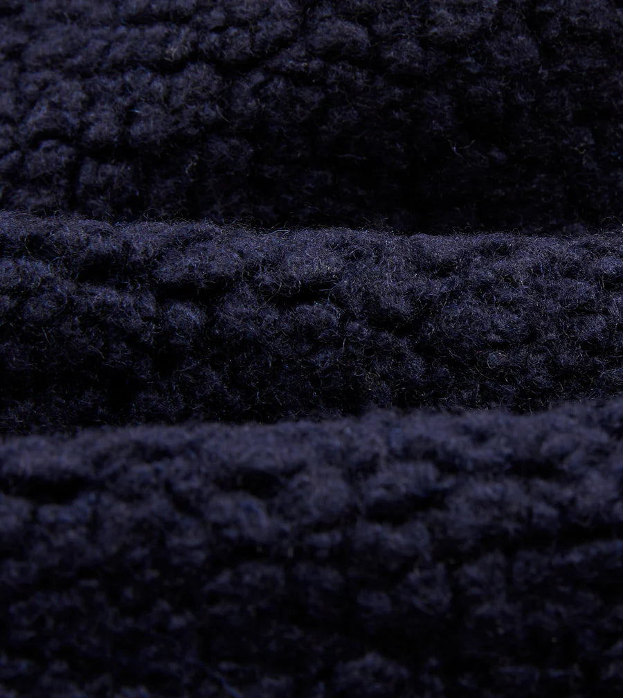 Boucle Wool Zip Fleece Jacket - Navy