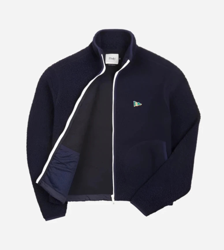 Boucle Wool Zip Fleece Jacket - Navy