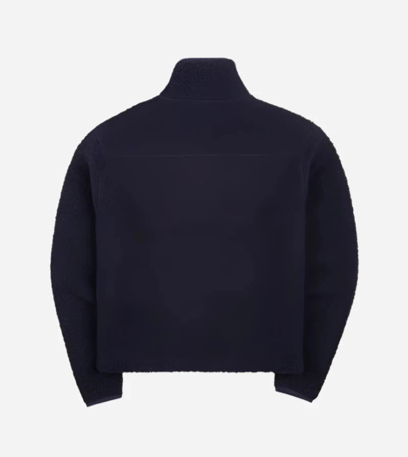 Boucle Wool Zip Fleece Jacket - Navy