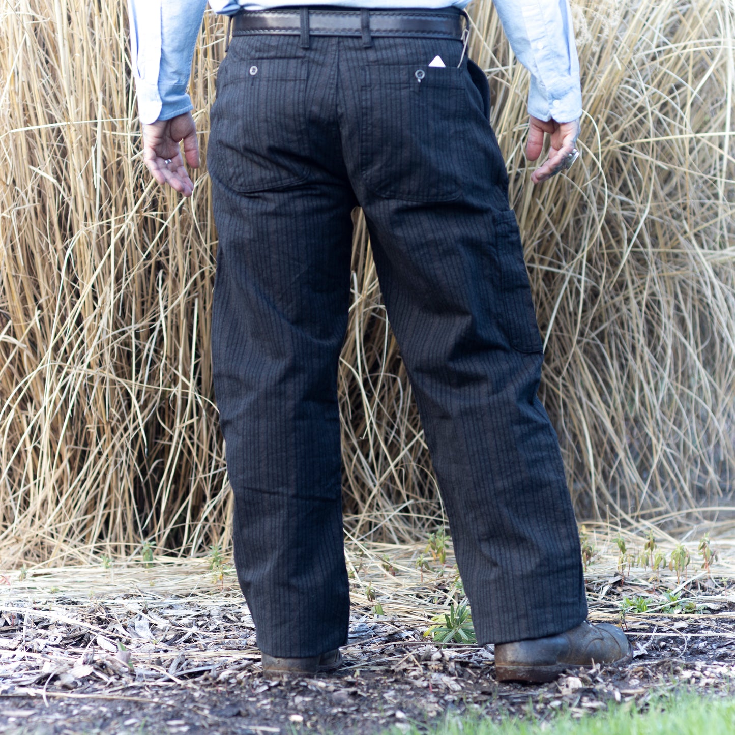 Wide Leg Single Pleat 40's Work Trouser - Black and Brown Stripe