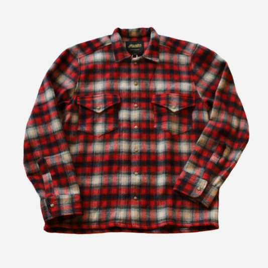 Open Collar Flannel in Red Yarn Dyed Wool