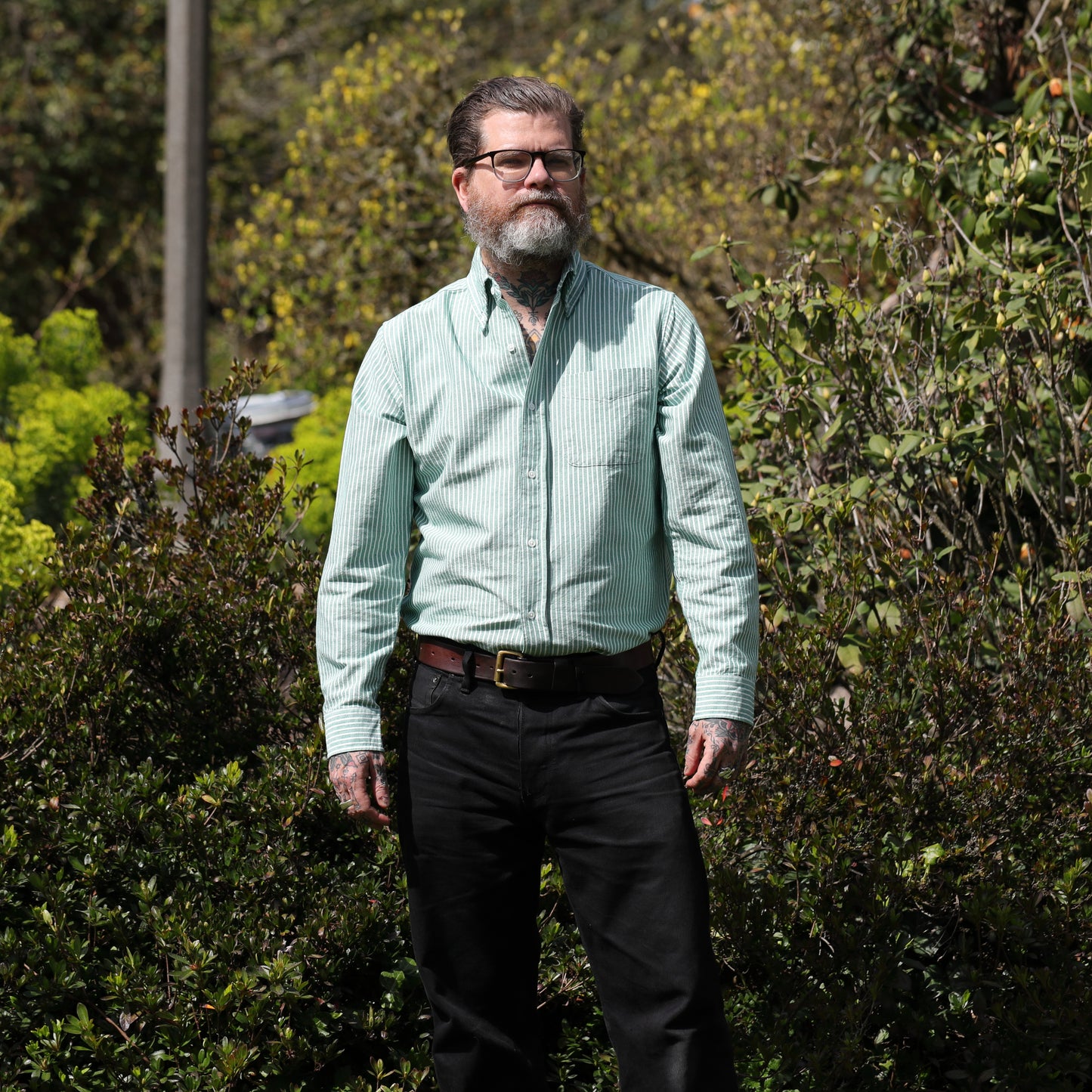 Oxford Cloth Button Down Evergreen Stripe