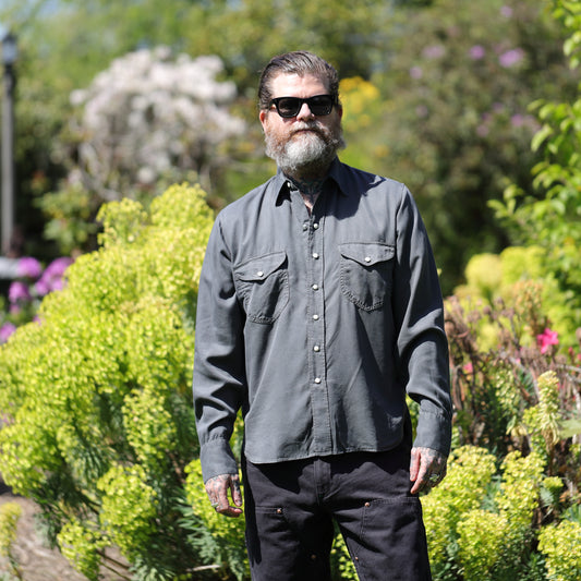 Tencel Gabardine Pearlsnap Shirt - Faded Black