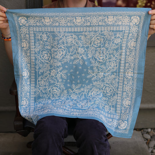 Natural Dye Cotton Bandana - Faded Blue
