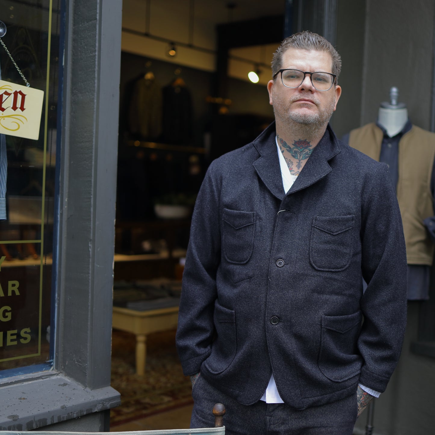 1930's Basket Tweed Wool Jacket - Charcoal