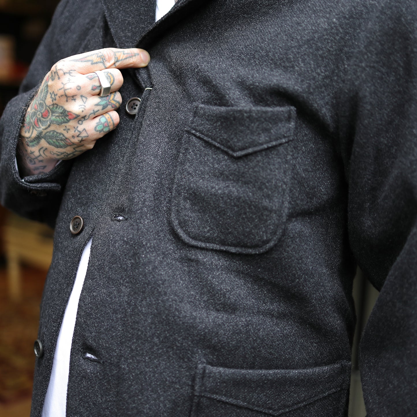 1930's Basket Tweed Wool Jacket - Charcoal