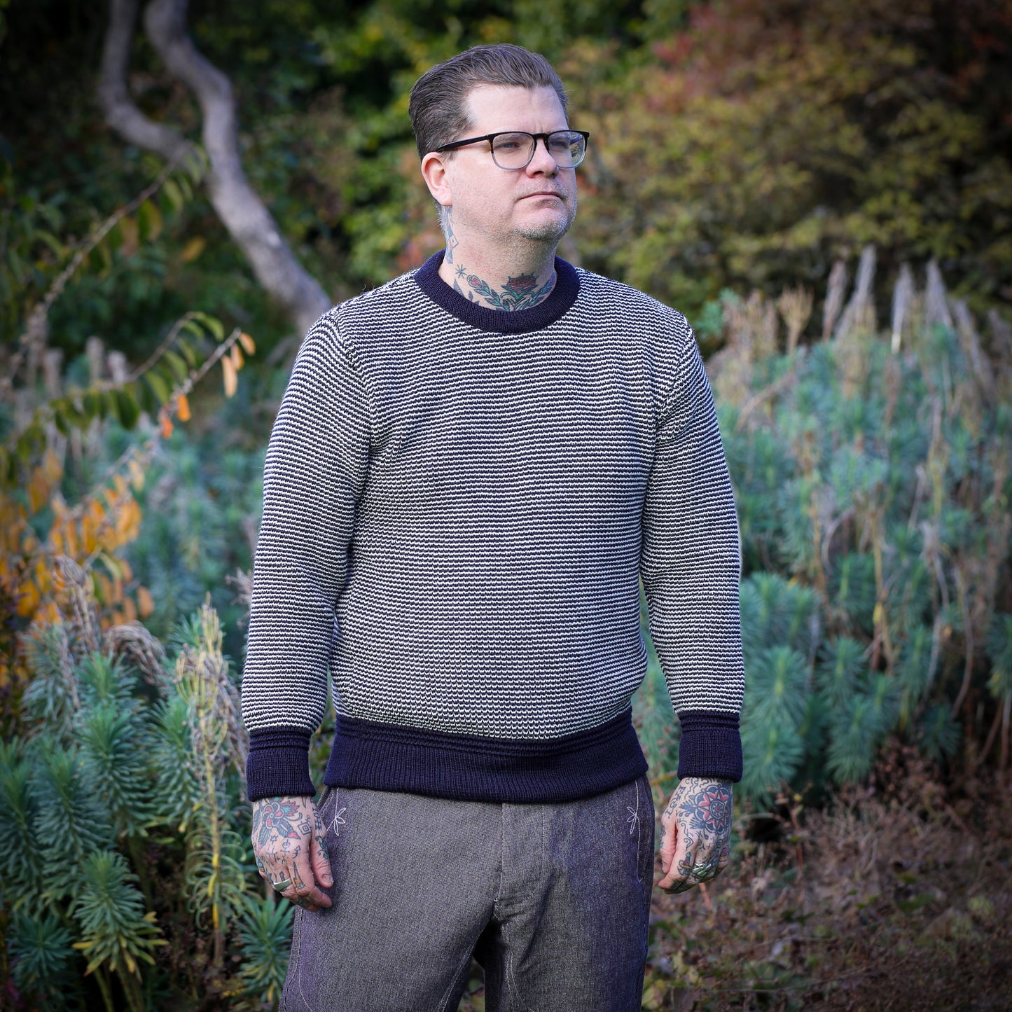 Signal Crew Neck - Ink/Seashell Fine Stripe