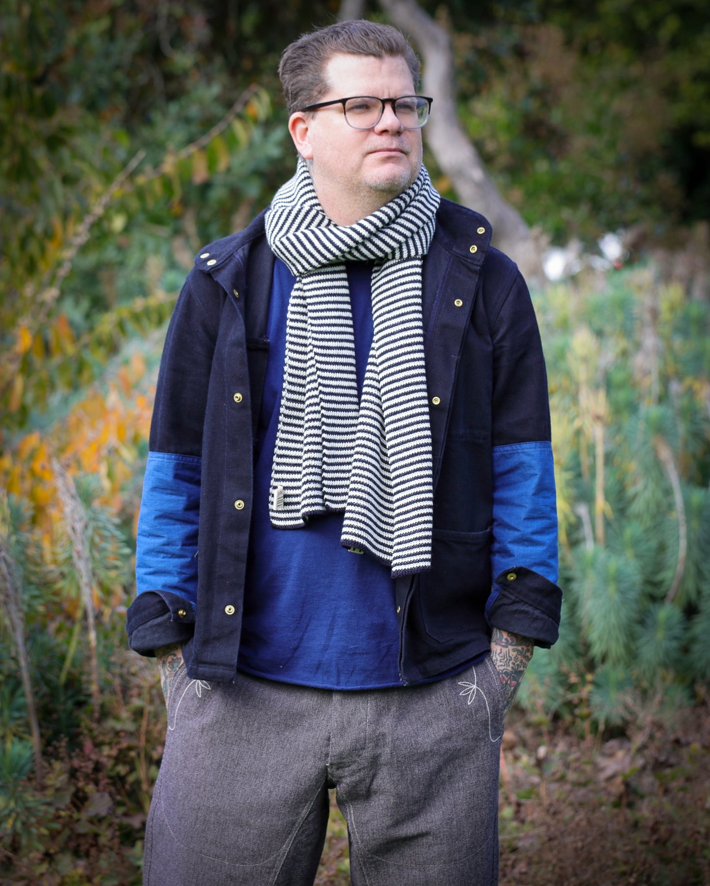 Heimat Signal Scarf - Ink/Seashell Fine Stripe