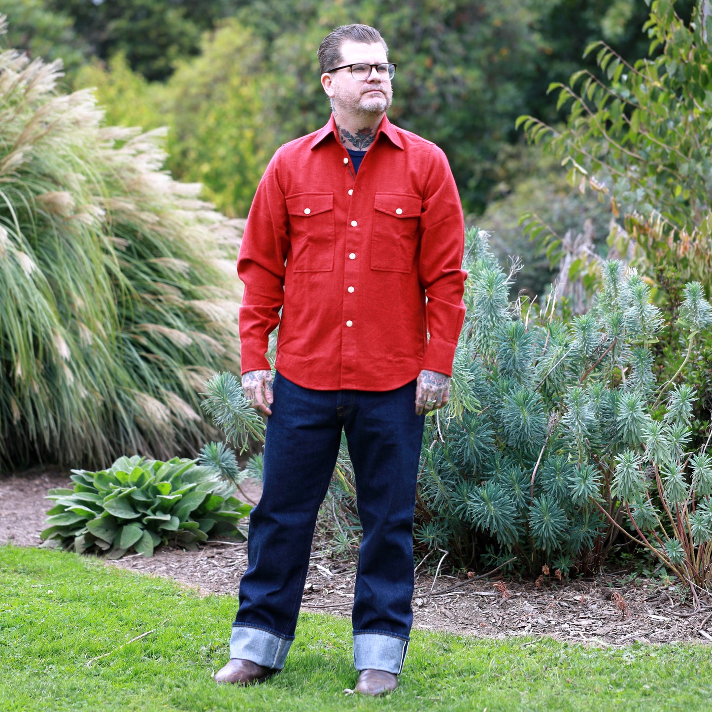 Block Wool Shirt - Rosso Red