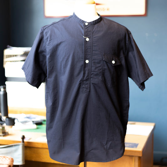 Navy Cut Band Collar Short Sleeve Popover - Navy