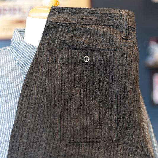 Wide Leg Single Pleat 40's Work Trouser - Black and Brown Stripe