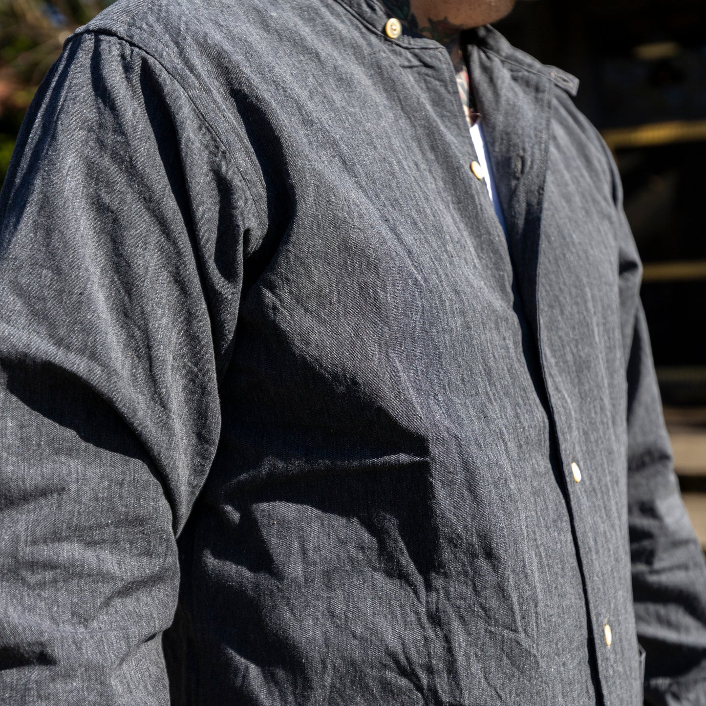 TCB x Workers - Band Collar Black Chambray